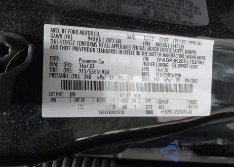 2014 Ford Focus Se z USA, uszkodzony, nr VIN 1FADP3K20EL192190